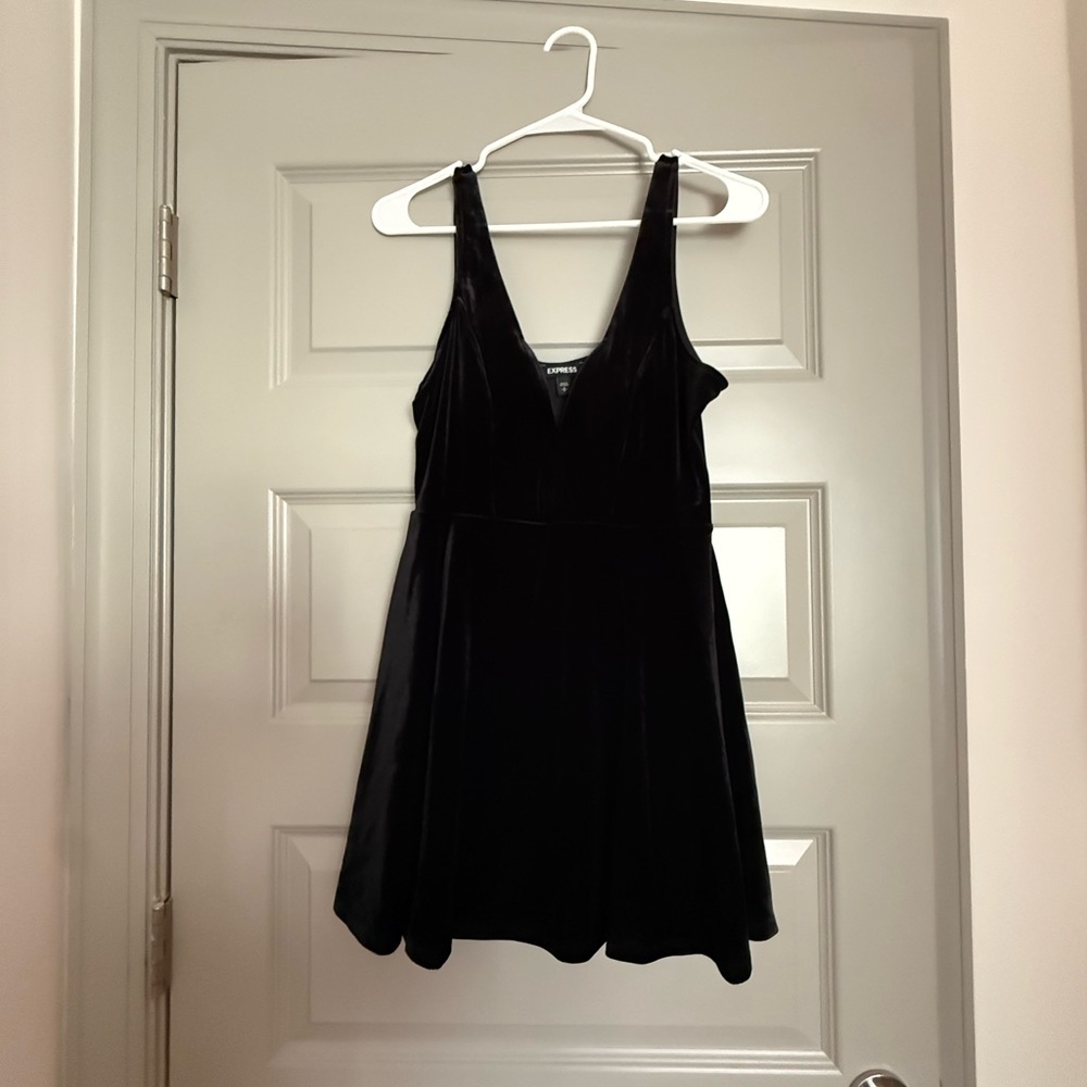 Express Black Velvet Skater Dress